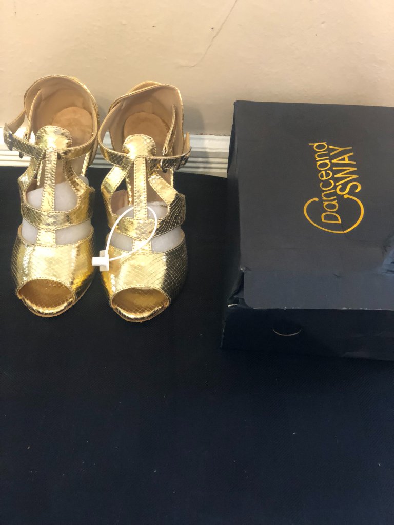 Danceandsway Gold Metallic Snakeskin Caged Salsa Dance Heels Size 6.5 Nib — image 5 of 7